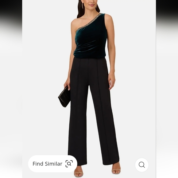 NWT Adrianna Papell Beaded One Shoulder Velvet Top in Hunter Green Size 2 - Picture 1 of 10